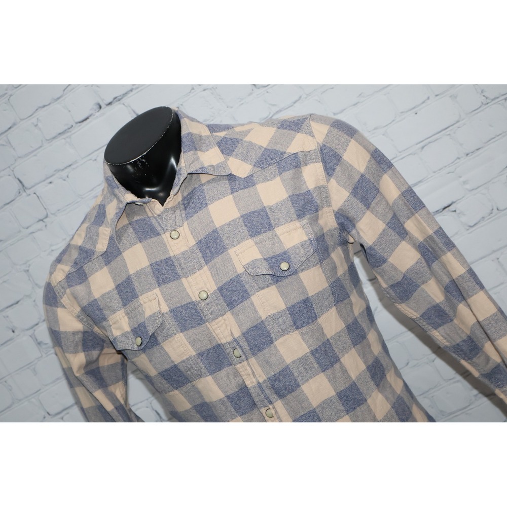 Lucky Brand Western Shirt Mens Medium Tan Plaid California Fit Pear Button Snaps